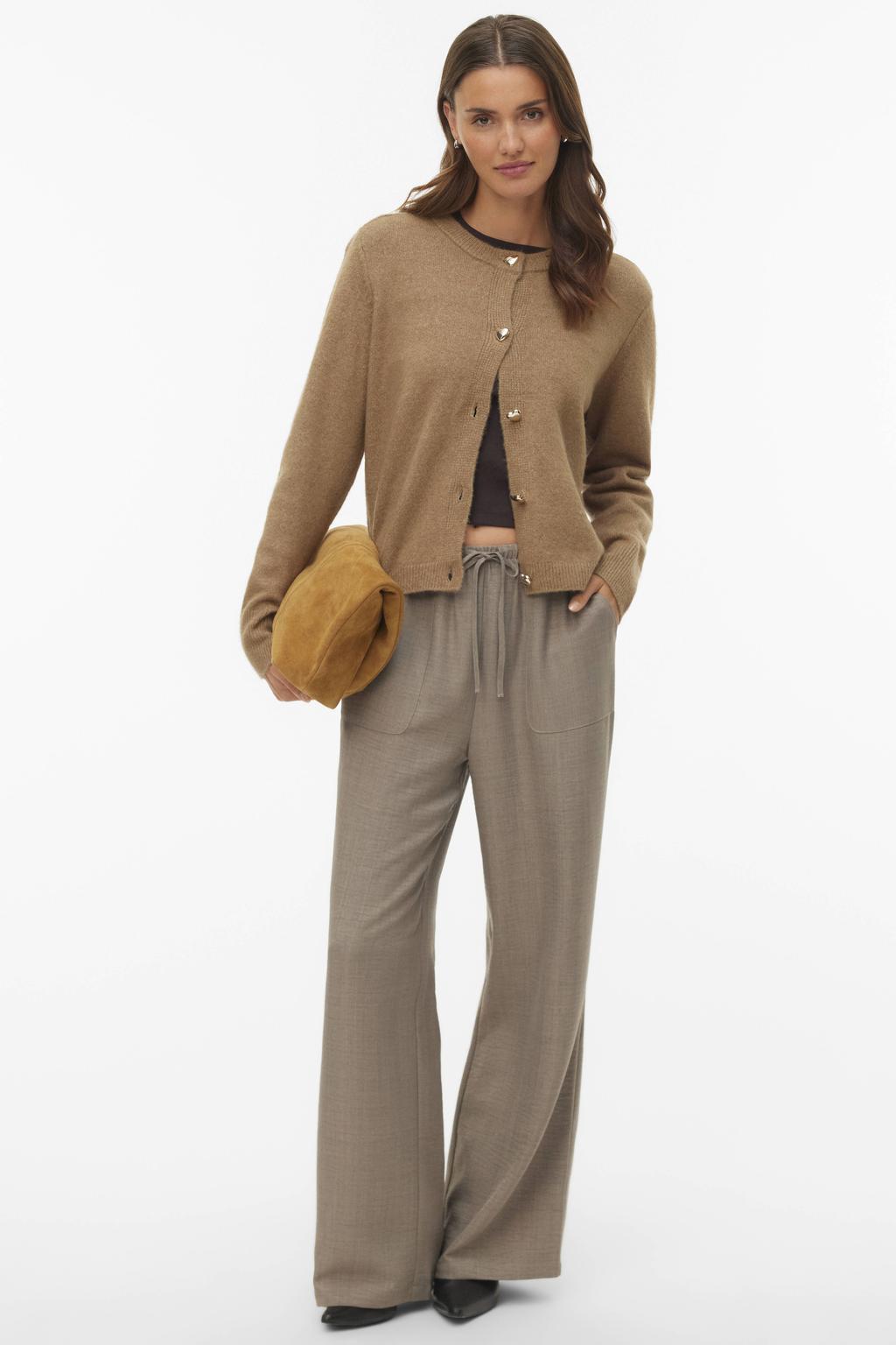 Donkerblauwe dames VERO MODA wide leg high waist casual broek met effen