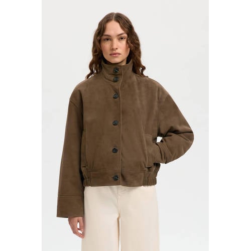 SELECTED FEMME suede jack donkerbruin afbeelding
