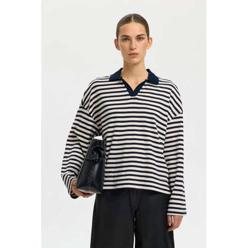 SELECTED FEMME gestreepte polo donkerbruin afbeelding