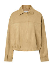 thumbnail: Beige dames PIECES bomberjack van polyester met effen, lange mouwen en klassieke kraag