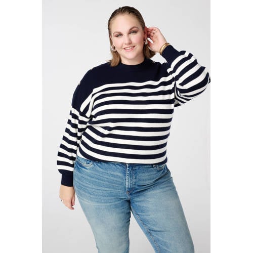 MS Mode gestreepte pullover donkerblauw afbeelding