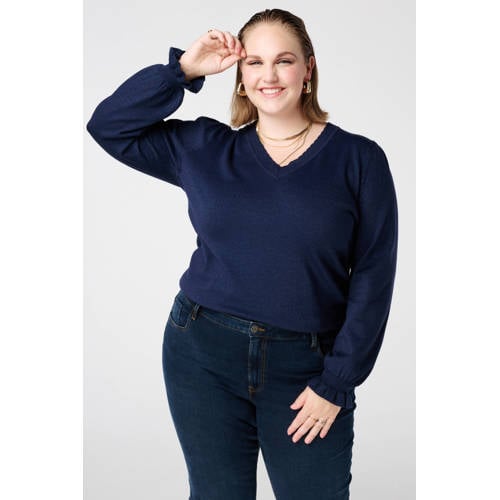 MS Mode gebreide trui donkerblauw met lurex afbeelding
