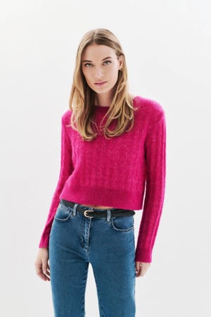 gebreide trui fuchsia met kabels