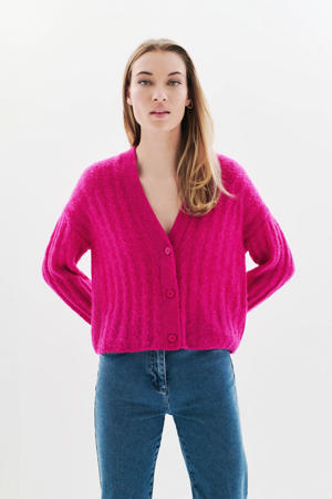 gebreid vest fuchsia met kabels