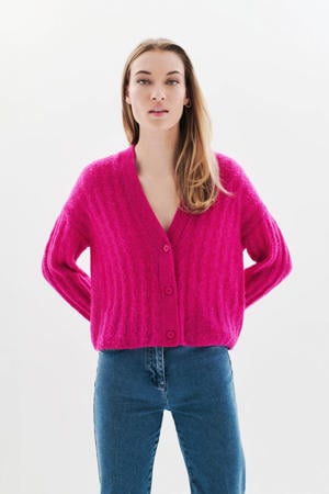 gebreid vest fuchsia met kabels