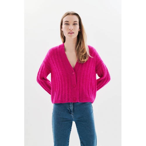 Caroll gebreid vest fuchsia met kabels afbeelding