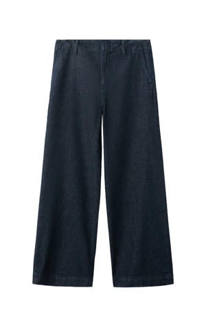 denim wide leg regular waist broek dark blue denim