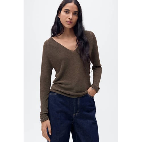 Mango pullover donkerbruin met glitter afbeelding