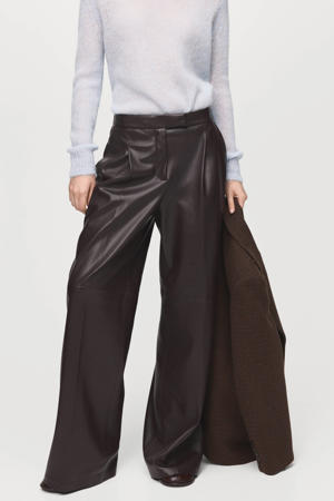 imitatieleren Wide leg regular waist broek donkerbruin