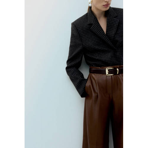 Mango imitatieleren Wide leg regular waist broek bruin afbeelding