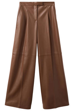 imitatieleren Wide leg regular waist broek bruin
