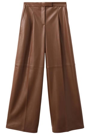 imitatieleren Wide leg regular waist broek bruin