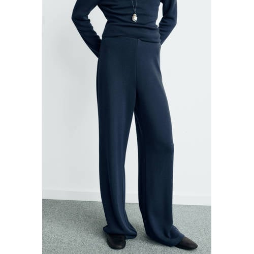 Mango high waist casual broek donkerblauw afbeelding