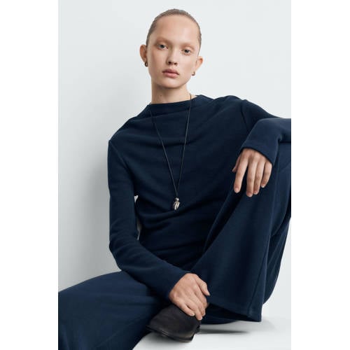 Mango high waist casual broek donkerblauw afbeelding