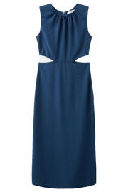 thumbnail: Marineblauw dames Mango cocktailjurk van viscose met effen, ronde hals, blinde ritssluiting en cut out