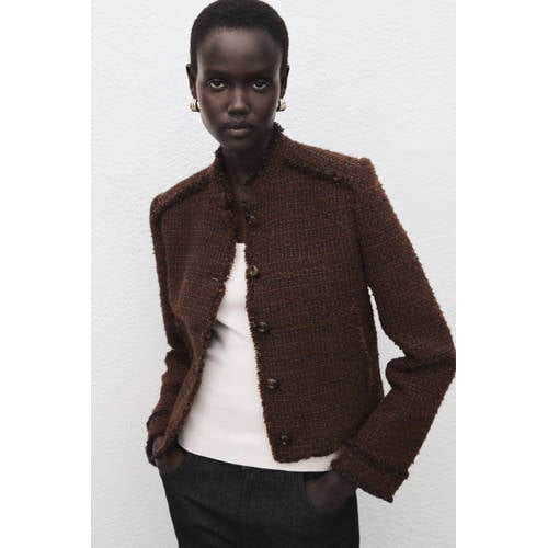 Mango tweed jasje bruin afbeelding