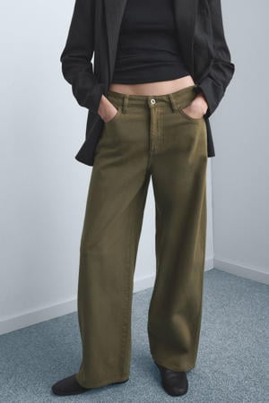 wide leg low waist broek kaki