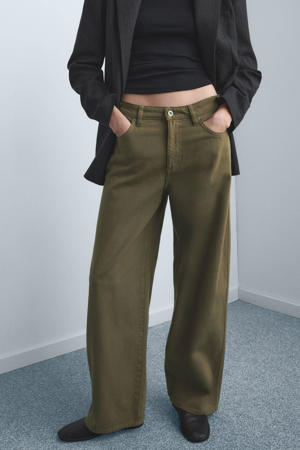 wide leg low waist broek kaki