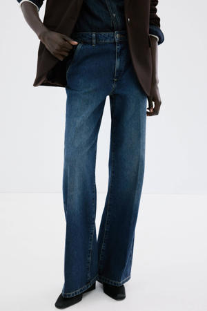 high waist flared jeans dark blue denim