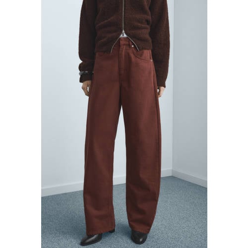 Mango high waist barrel jeans roodbruin afbeelding