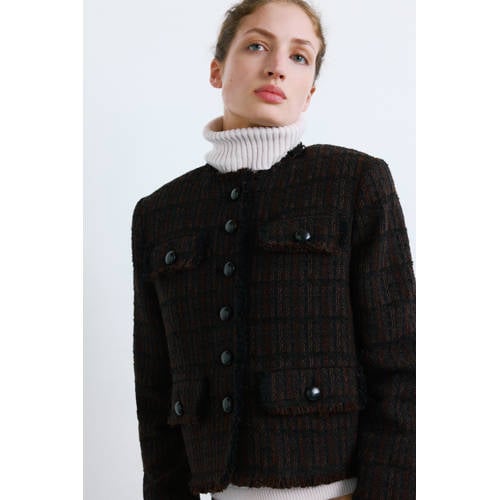 Mango tweed jasje donkerbruin afbeelding
