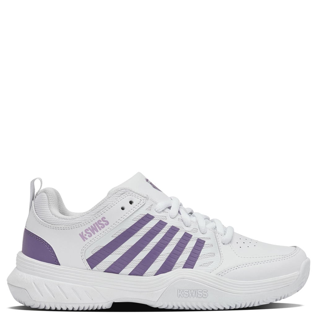 Wit en paarse heren K-Swiss Court Express 2 Clay tennisschoenen van imitatieleer/voering: mesh/voetbed: eva met veters