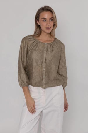 gebloemde blouse kaki