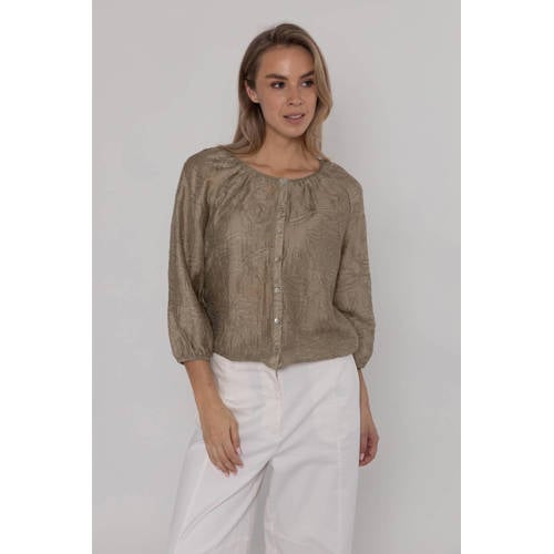 Poools gebloemde blouse kaki afbeelding