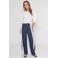Poools wide leg high waist gestreepte casual broek donkerblauw