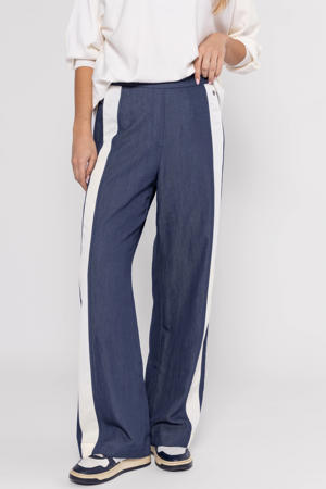 wide leg high waist gestreepte casual broek donkerblauw