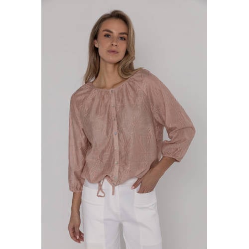 Poools gebloemde blouse zalm met lurex afbeelding