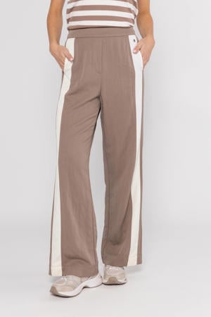 wide leg high waist gestreepte casual broek bruin