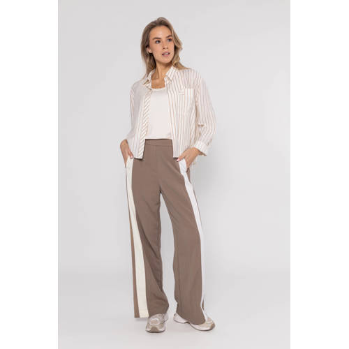 Poools wide leg high waist gestreepte casual broek bruin afbeelding