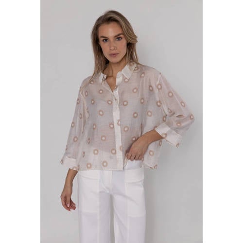 Poools blouse met stippen zalm afbeelding