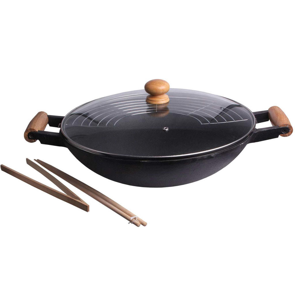 Cookinglife Wokpan met deksel & kookgerei ø 36 cm / 6.5 Liter - standaard anti-aanbaklaag