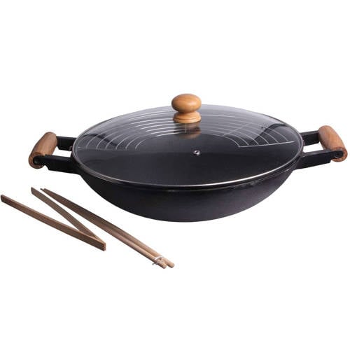 Cookinglife Wokpan - met kookgerei - Gietijzer - ø 36 cm / 6.5 Liter - Geëmailleerde anti-aanbaklaag afbeelding