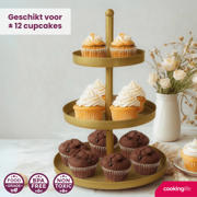 thumbnail: Cookinglife Etagère metaal / goud ø 15, 20 & 25 cm - 3-laags - 35 cm hoog
