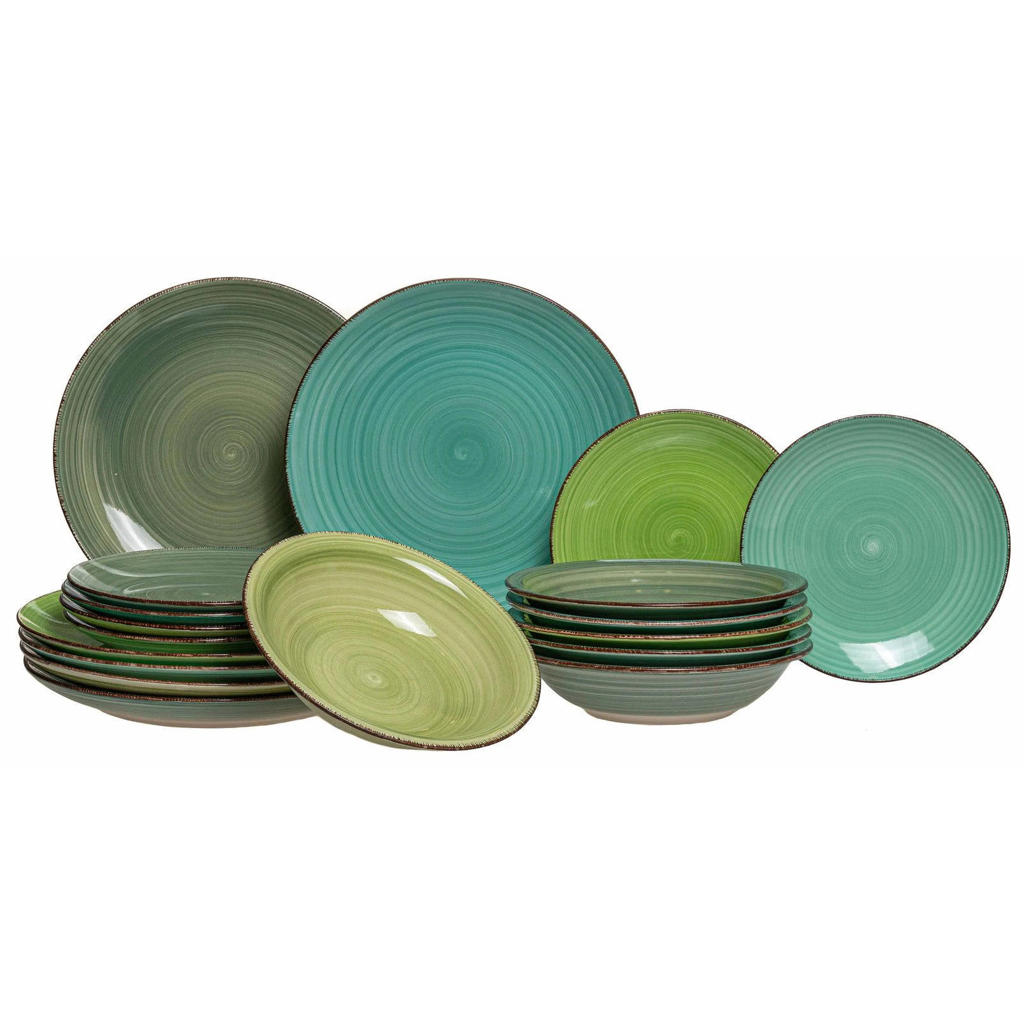 Cookinglife Serviesset Delice Groen 18-delig / 6 personen - 6 dinerborden, 6 diepe borden en 6 ontbijtborden