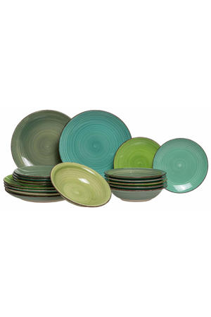 Serviesset Delice Groen 18-delig / 6 personen - 6 dinerborden, 6 diepe borden en 6 ontbijtborden