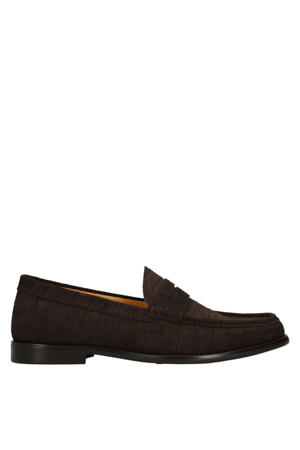 suède loafers met crocoprint bruin