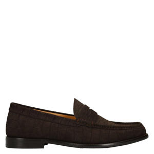 suède loafers met crocoprint bruin