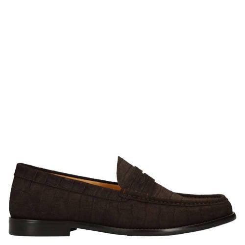 Manfield suède loafers met crocoprint bruin afbeelding