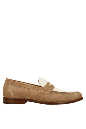 suède loafers cognac/wit
