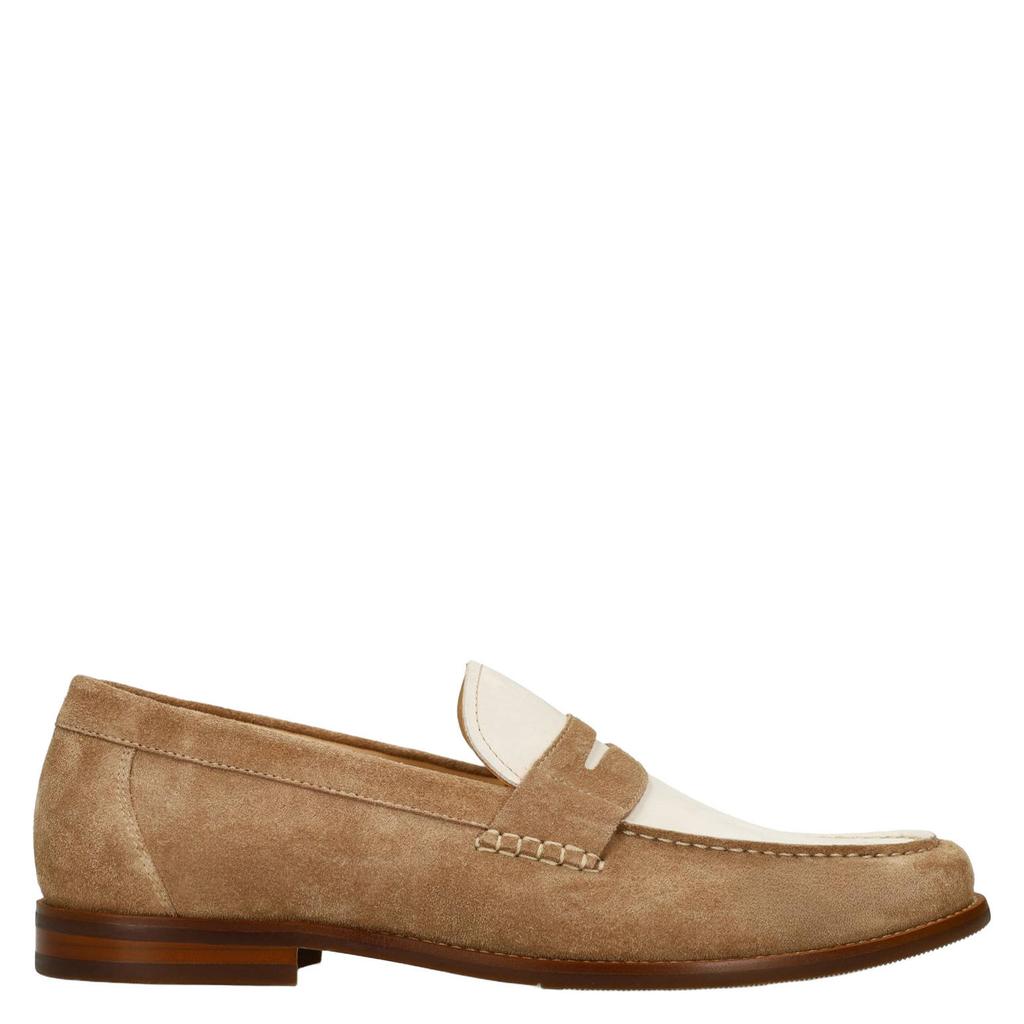 Cognac en witte heren Manfield suède loafers