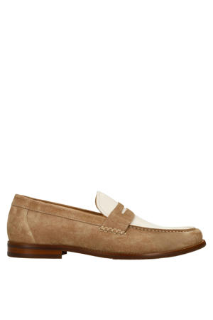 suède loafers cognac/wit