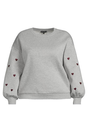 sweater met borduursels grijs melange