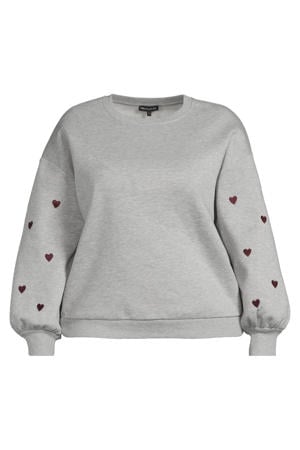sweater met borduursels grijs melange