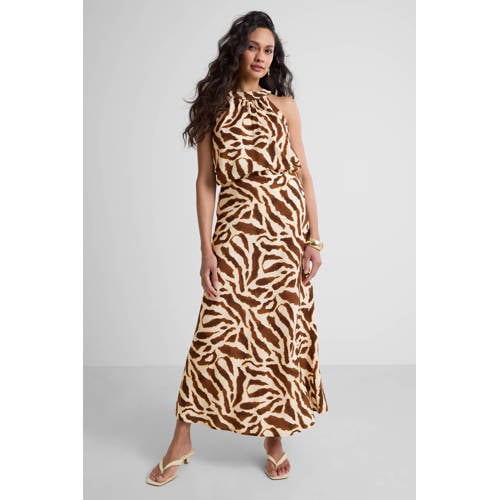 Ruby woven maxi rok met zebraprint beige/bruin afbeelding