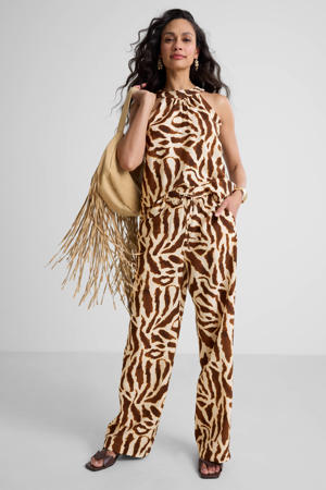 wide leg broek met zebraprint beige/bruin