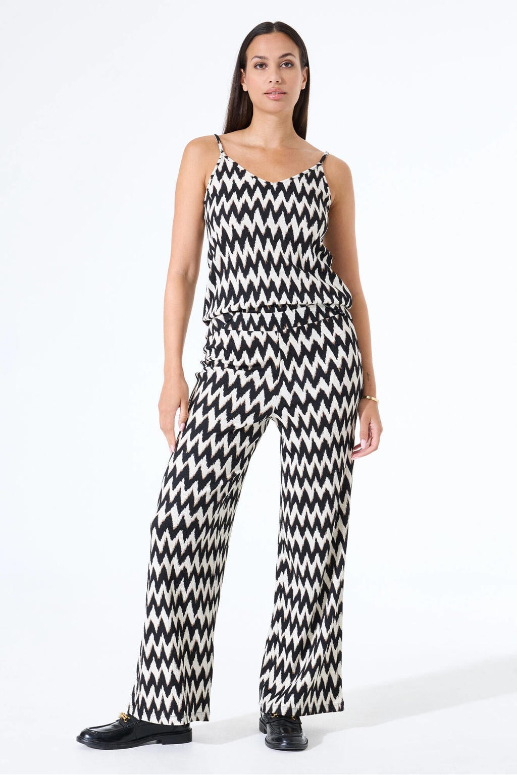 Zwart en witte dames Garcia wide leg regular waist broek